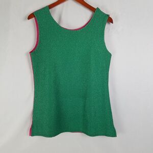 Womens Shirt Large Green Pink Two Tone Top Sleeveless Scoop‎ Neck Blouse